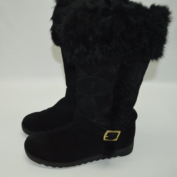 Coach Deeann Black Suede Signature Embossed Fur Boots Women's Size 7B - Picture 7 of 12
